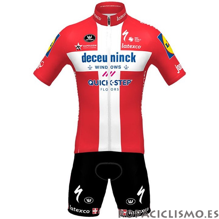 2021 Maillot Deceuninck Quick Step Tirantes Mangas Cortas Campeon Dinamarca